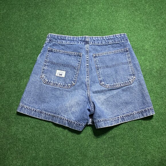 Vintage Women’s Lee Riveted High-Waist Adjustable Denim Shorts Mid-Wash 6 MED - Picture 3 of 5